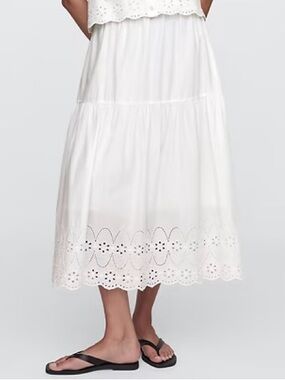 GAP Factory Cotton Tiered Eyelet Midi Skirt in New Off White | XL | NWT